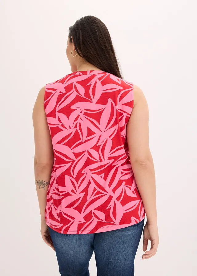 Top en jersey viscose doux, Couleur: rouge-rose vif floral