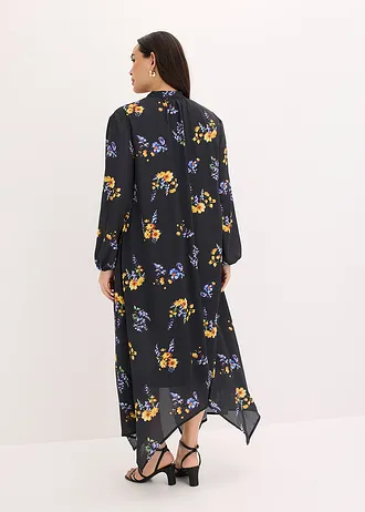 Šifónové šaty, barva: černá s květy