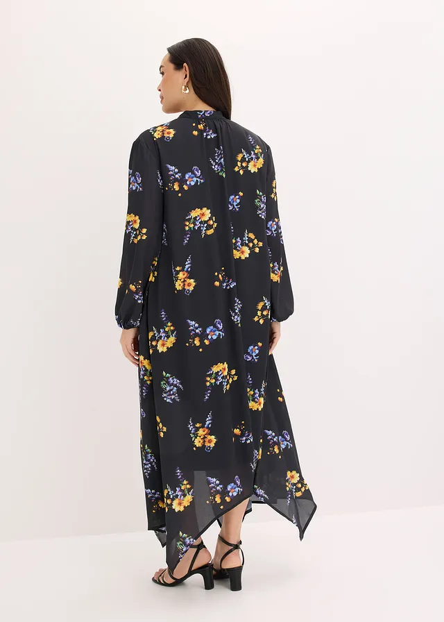Chiffon jurk, Kleur: zwart gebloemd