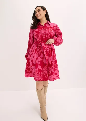 Robe-chemise 100% coton, Couleur: rose vif floral