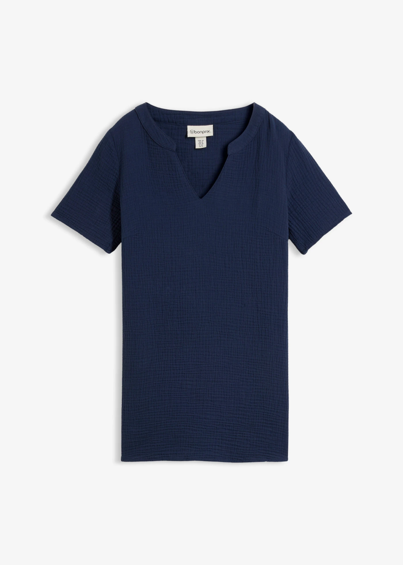 Lange tuniek van mousseline, korte mouw • donkerblauw • bonprix online shop