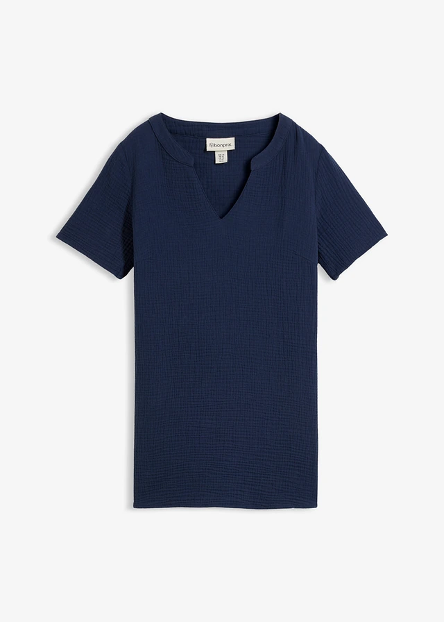 Tunique longue en gaze de coton • bleu foncé • Boutique bonprix