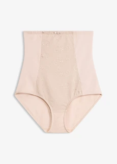 Sterk corrigerende slip van katoen met hoge taille en borduursel, Kleur: beige