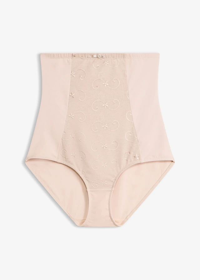 Sterk corrigerende slip van katoen met hoge taille en borduursel, Kleur: beige