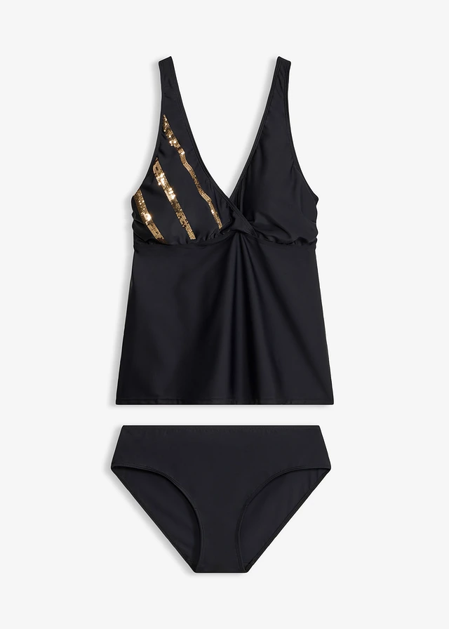 Tankini met pailletten (2-dlg. set), Kleur: zwart/goudkleur