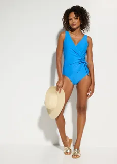 Stahovací jednodílné plavky, lehký tvarující efekt, s řasením, barva: ocelově modrá