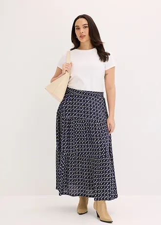 Maxi volánová sukně ze strukturované viskózy, barva: tmavě modrá s květy