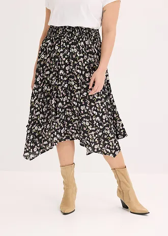 Midi szoknya tiszta viszkózból, szín: fekete/fehér mintás