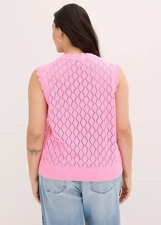 Ujjatlan azsúr pulóver pamut keverékből, szín: rózsaszín