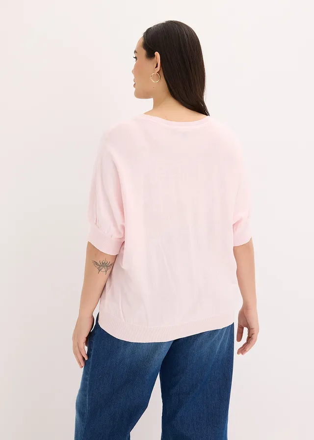 Pull en fine maille de coton mélangé, Couleur: rose clair