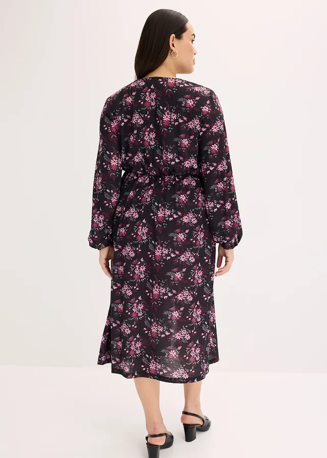 Robe en jersey à manches ballon, Couleur: noir floral