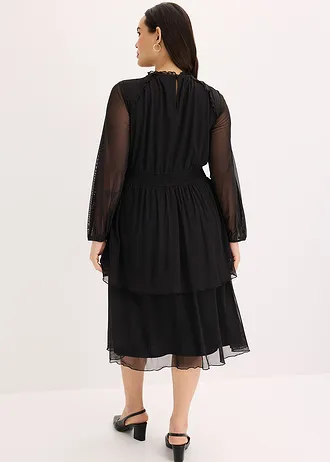 Robe en jersey et mesh fin, Couleur: noir