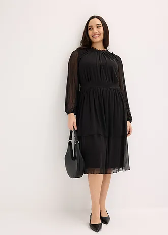 Robe en jersey et mesh fin, Couleur: noir