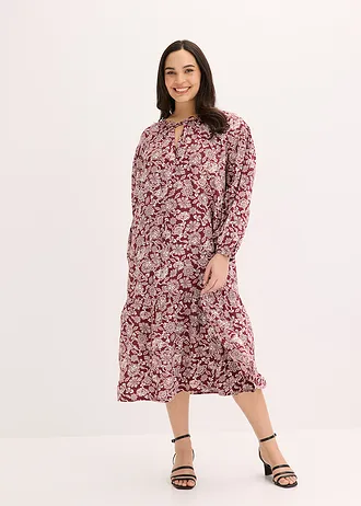Robe-tunique en viscose fluide, Couleur: rouge rubis-rose clair imprimé