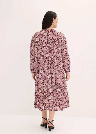 Tuniekjurk van soepele viscose, Kleur: robijnrood-lichtroze met print