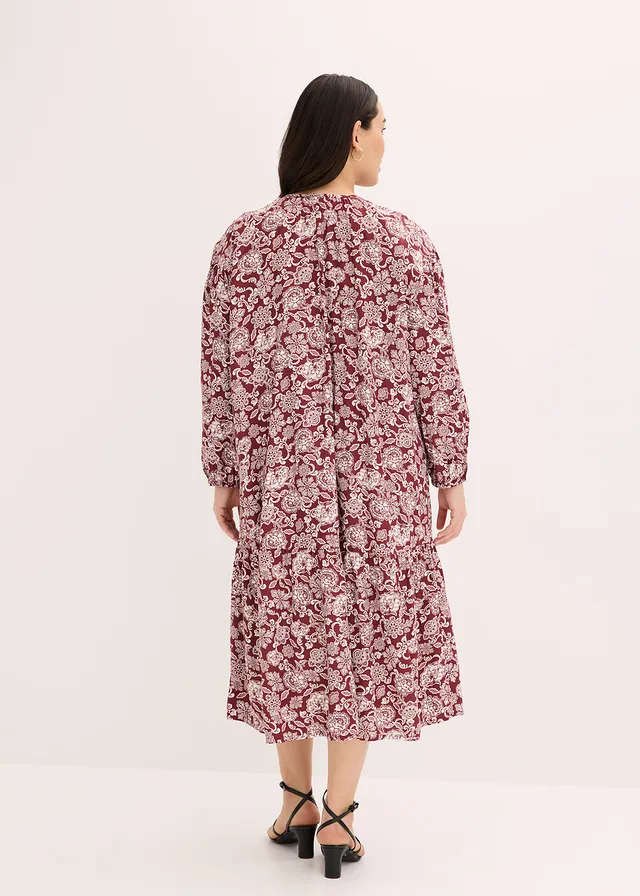 Robe-tunique en viscose fluide, Couleur: rouge rubis-rose clair imprimé