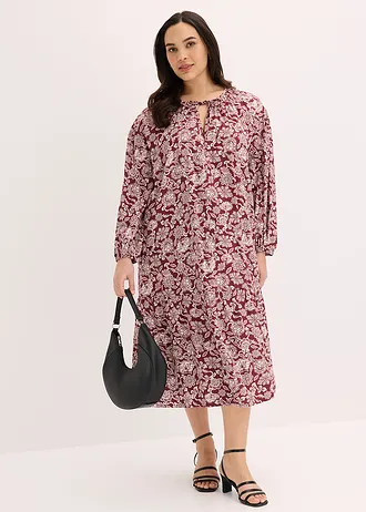 Tuniekjurk van soepele viscose, Kleur: robijnrood-lichtroze met print