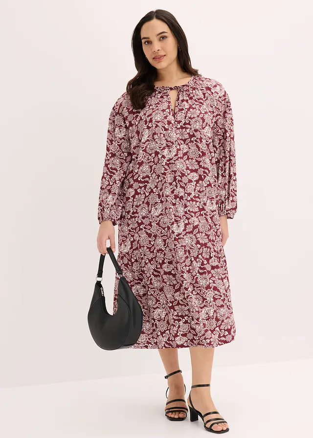 Robe-tunique en viscose fluide, Couleur: rouge rubis-rose clair imprimé