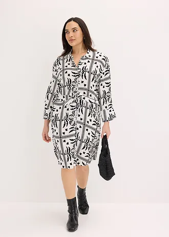 Robe-chemise en viscose fluide, Couleur: noir/écru imprimé