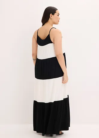 Jersey jurk van een zachte viscosemix, Kleur: zwart/wolwit