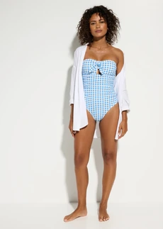 Bandeau badpak met een klein strikje • blauw-wit geruit • bonprix online shop