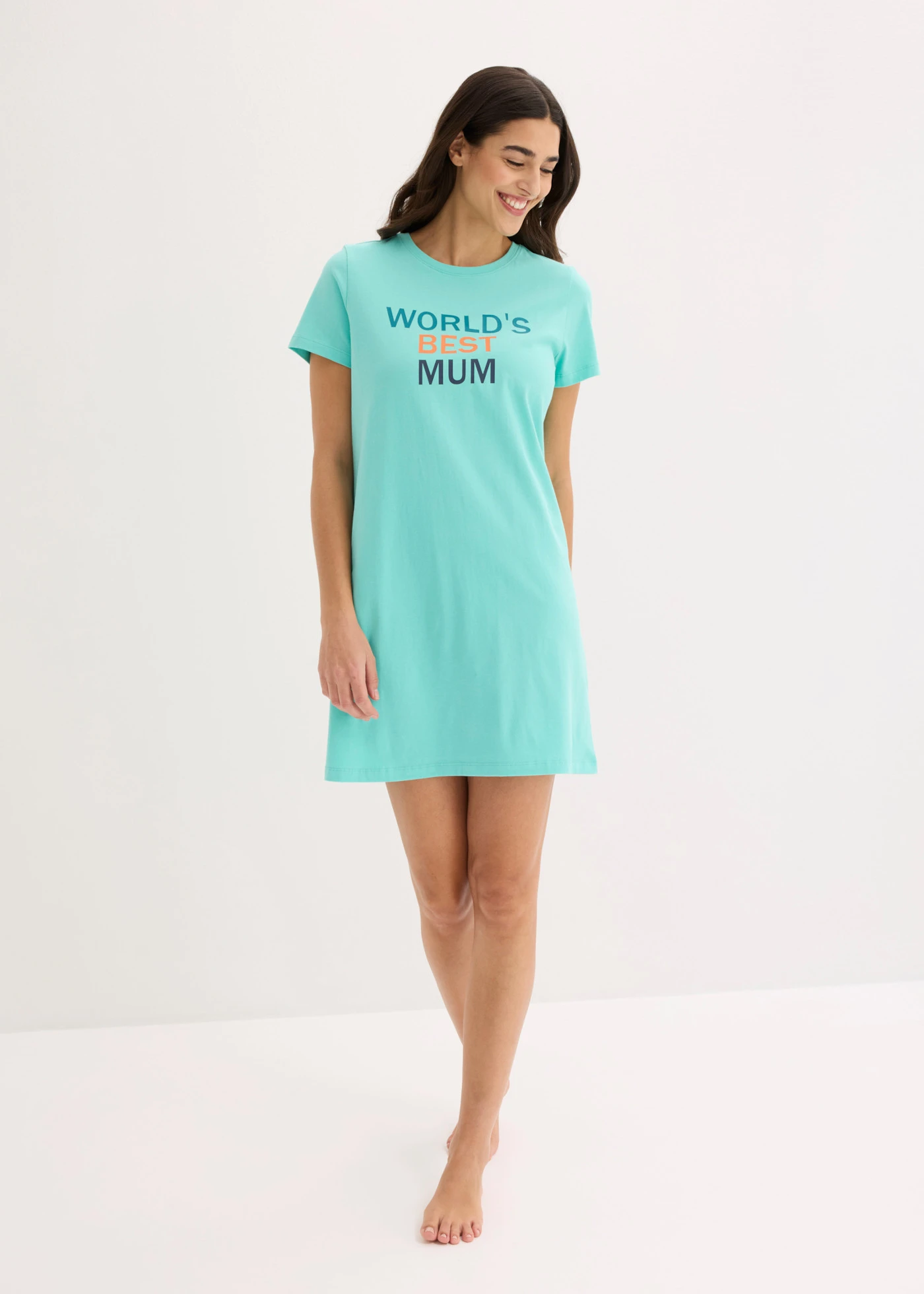 Chemise de nuit courte 100% coton • vert pacifique imprimé • Boutique bonprix