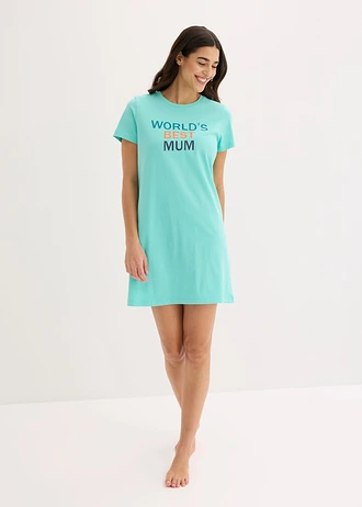 Chemise de nuit courte 100% coton • vert pacifique imprimé • Boutique bonprix