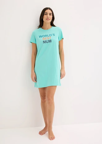 Kort nachthemd van puur katoen • Pacifisch groen met print • bonprix online shop