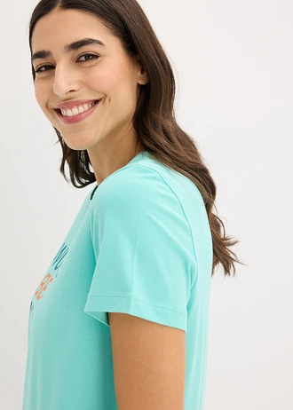 Kort nachthemd van puur katoen • Pacifisch groen met print • bonprix online shop