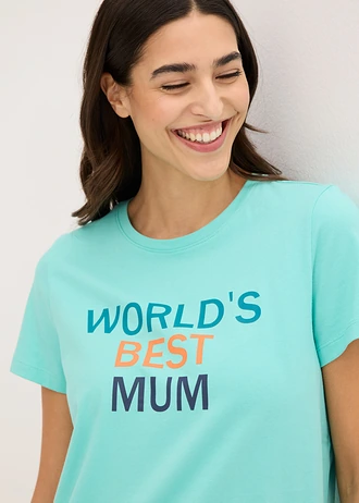 Cămașă de noapte scurtă din bumbac 100% • verde oceanic cu imprimeu • magazin bonprix