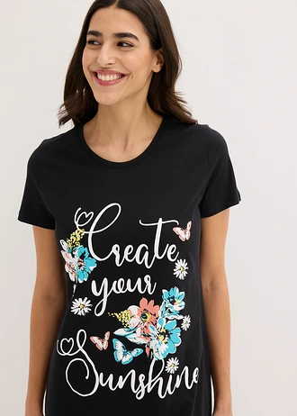 Cămașă de noapte scurtă 100% din bumbac (set/2 buc.) • lila închis/negru cu imprimeu • magazin bonprix