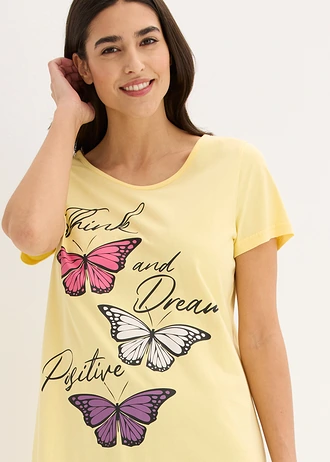 Chemise de nuit courte 100% coton, Couleur: jaune clair