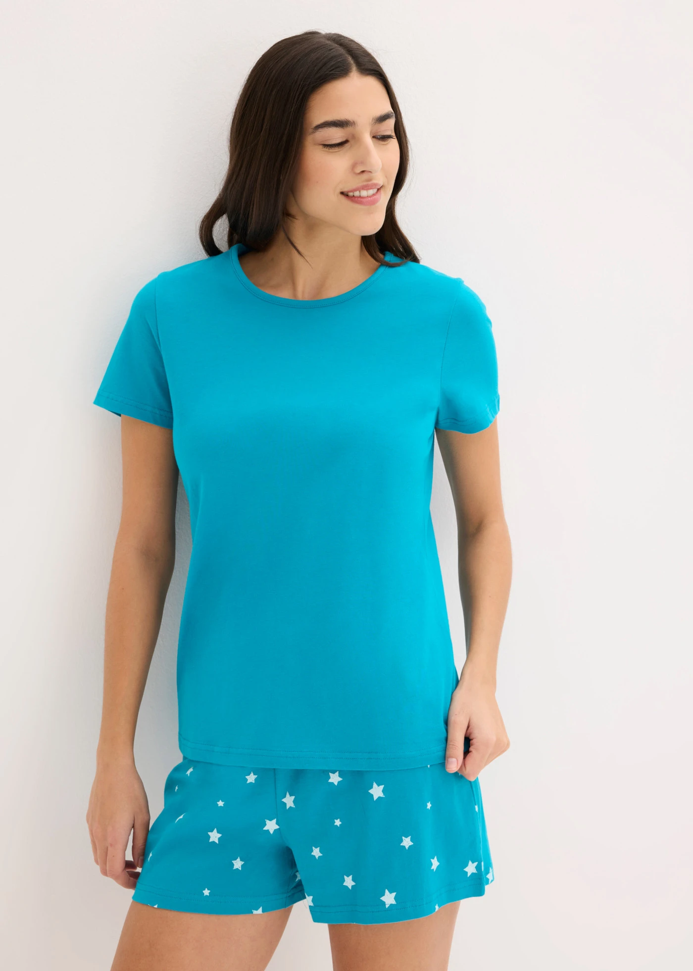 Shortama van puur katoen (set van 2) • laguneblauw-antraciet gemêleerd met print • bonprix online shop