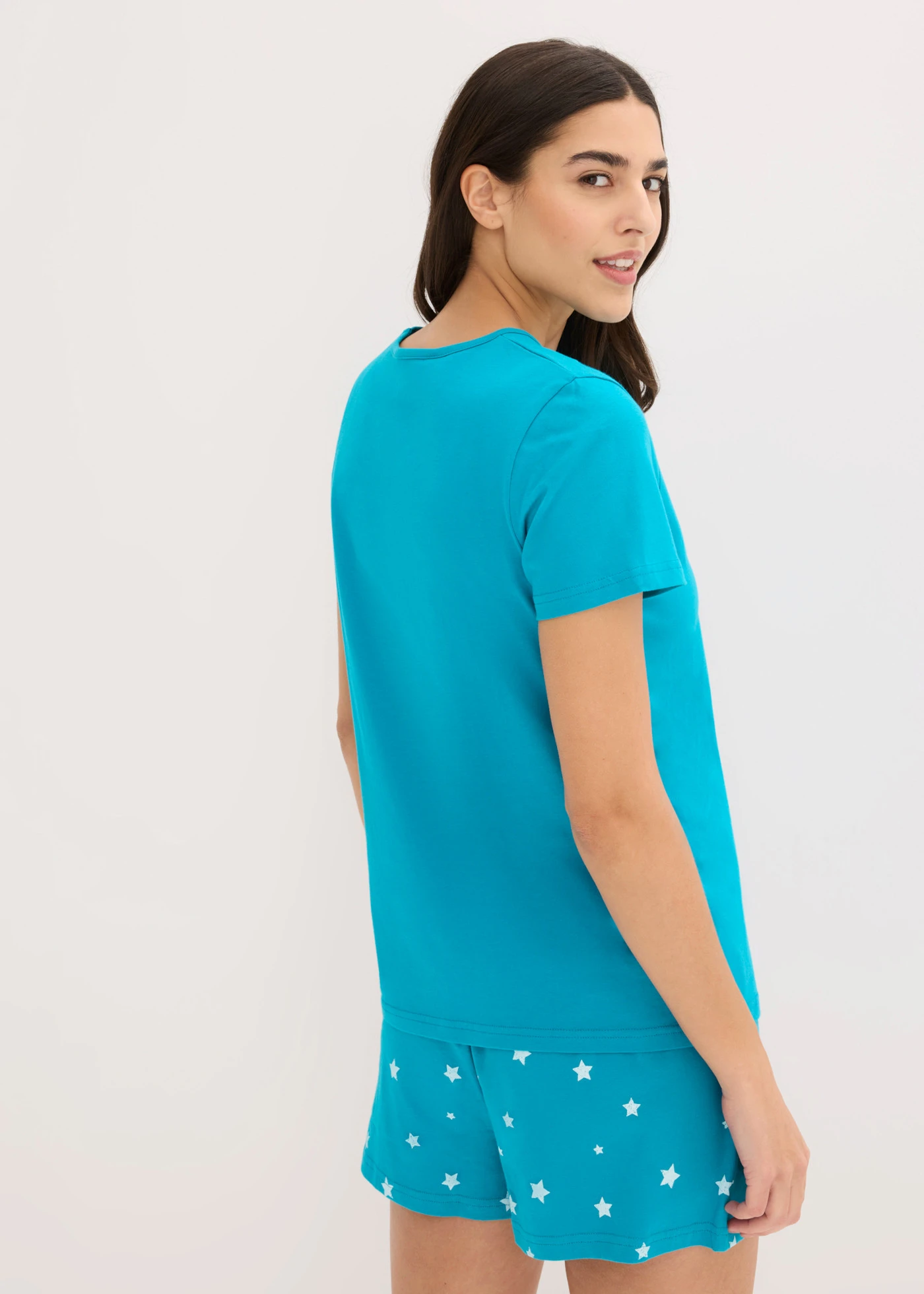 Shortama van puur katoen (set van 2) • laguneblauw-antraciet gemêleerd met print • bonprix online shop