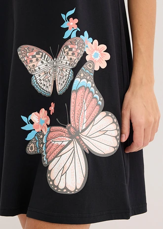 Kort nachthemd van puur katoen • zwart met print • bonprix online shop