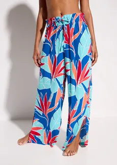 Pantalon de plage en viscose fluide, Couleur: bleu floral