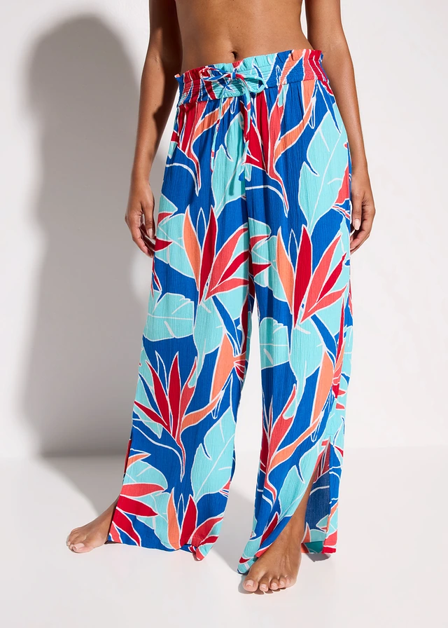 Strandbroek van soepele viscose • blauw gebloemd • product-page.page-title-suffix