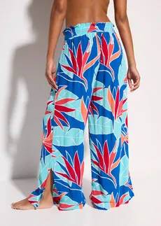 Strandbroek van soepele viscose, Kleur: blauw gebloemd