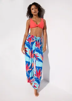 Strandbroek van soepele viscose, Kleur: blauw gebloemd