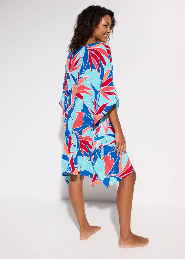 Tunique de plage en viscose fluide, Couleur: bleu floral