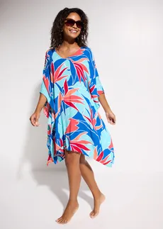 Strandtuniek van soepele viscose, Kleur: blauw gebloemd