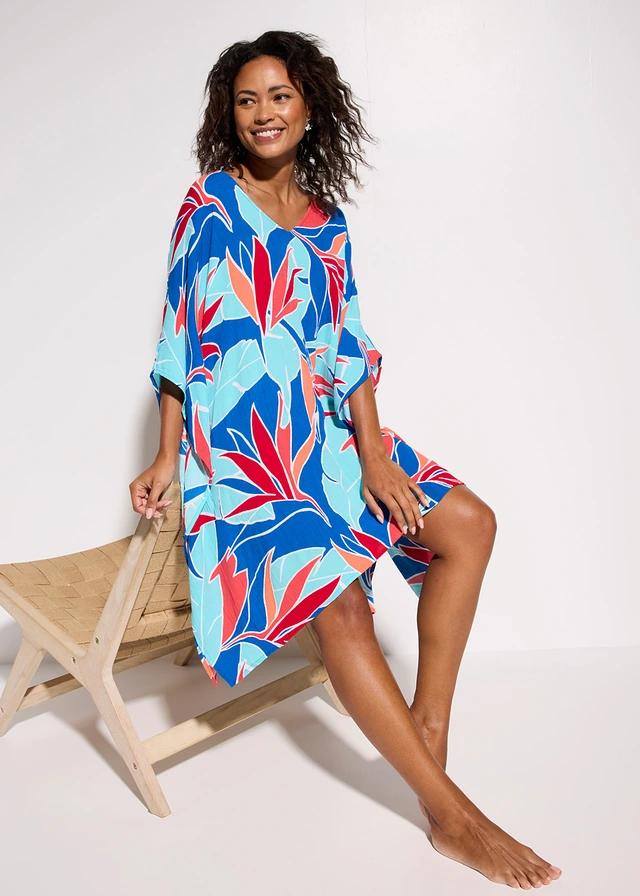 Strandtuniek van soepele viscose • blauw gebloemd • product-page.page-title-suffix