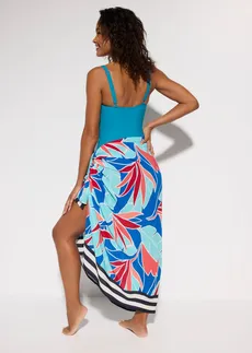 Pareo de plajă din viscoză fluidă, culoare: albastru floral