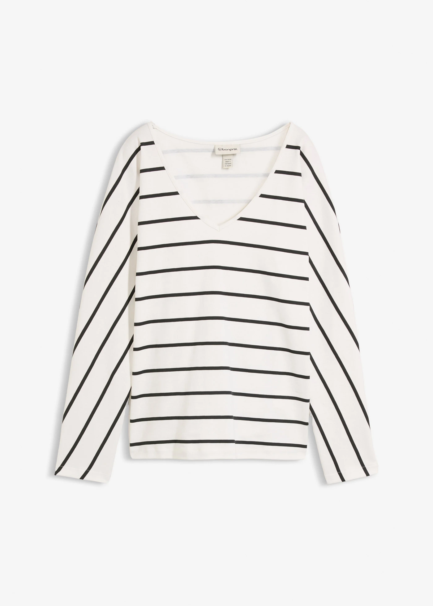 T-shirt manches longues 100% coton • écru/noir rayé • Boutique bonprix