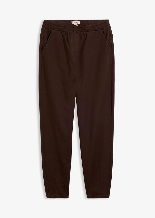 Pantaloni tip balon din twill din mix de bumbac și elastan, culoare: maro închis