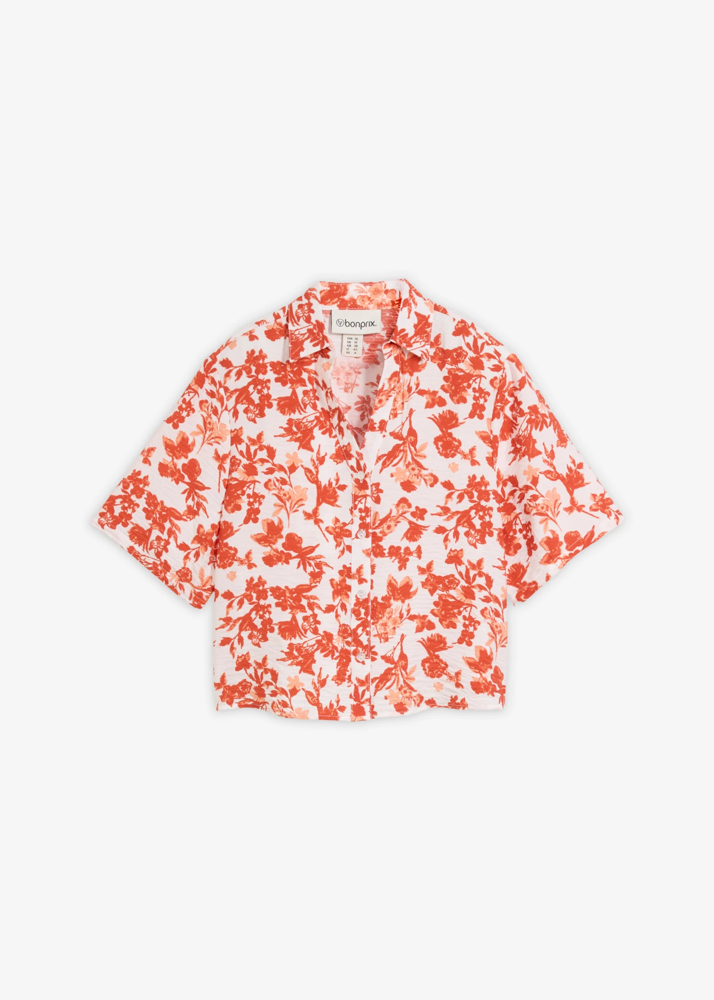 Chemisier manches courtes doux et fluide • blanc-rouge cannelle imprimé • Boutique bonprix