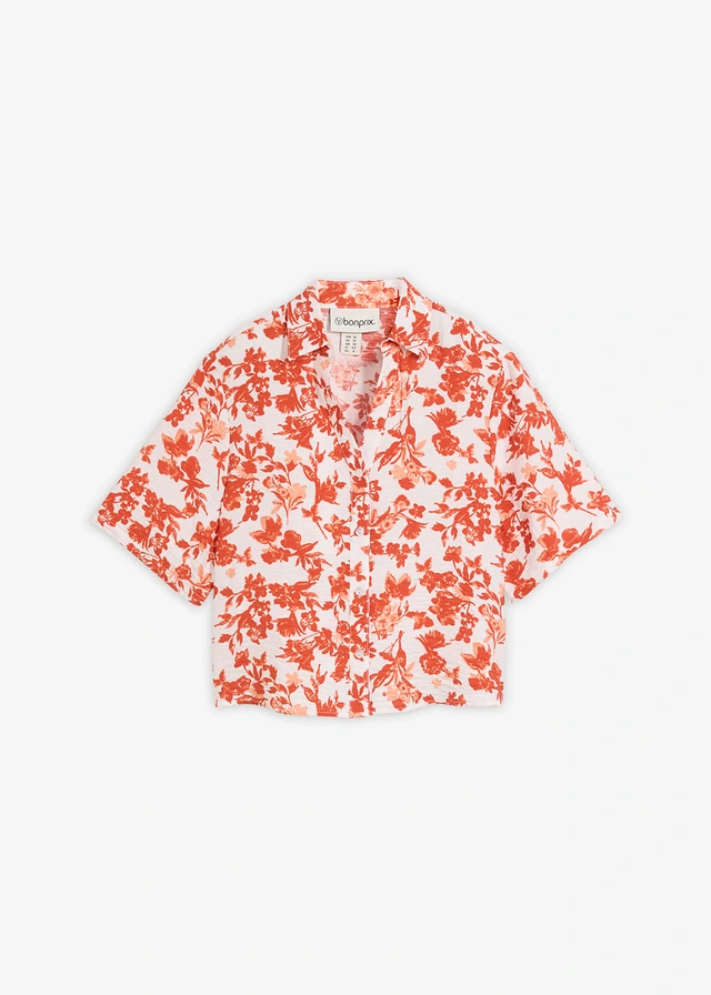Blouse met korte mouwen in een soepele viscosemix • wit/kaneelrood gedessineerd • bonprix online shop
