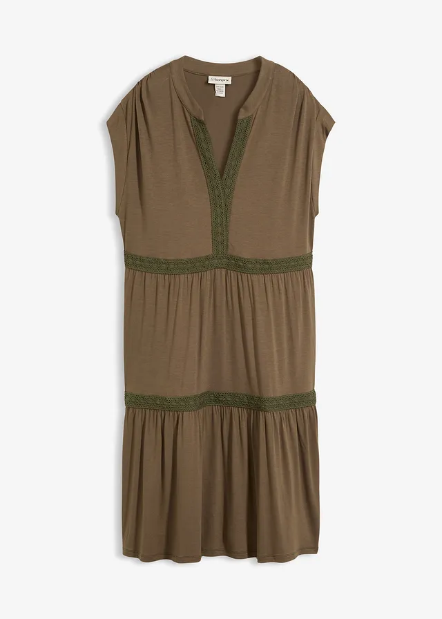Robe-tunique douce en viscose extensible, Couleur: olive foncé