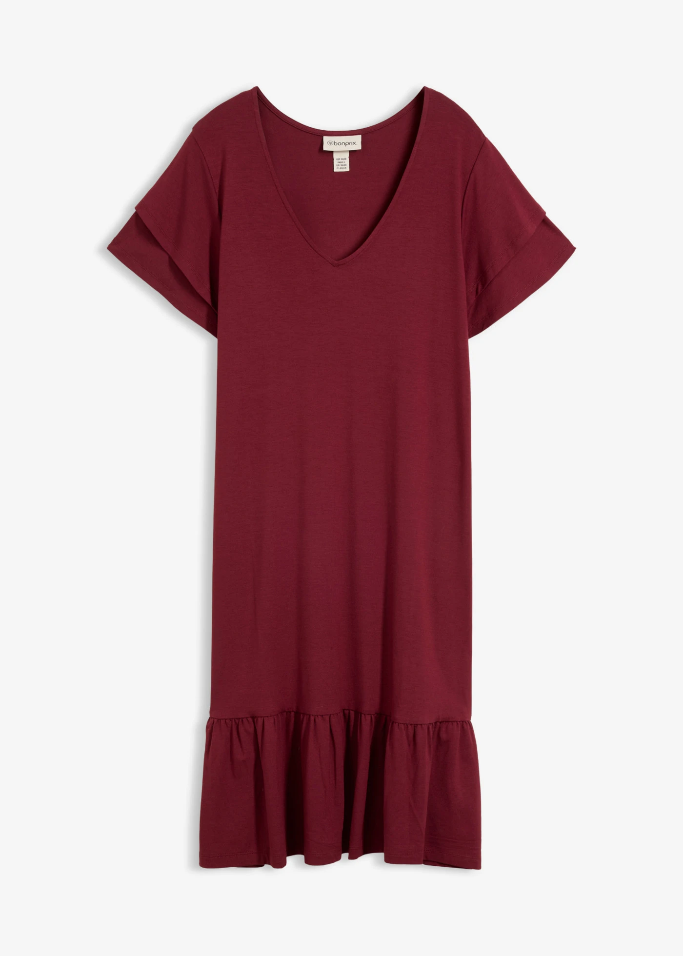 Rochie jerse cu volane din material cu viscoză • roșu arțar • magazin bonprix