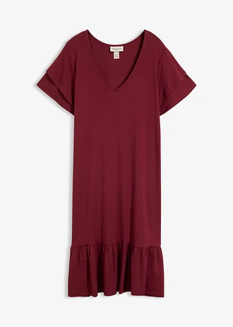 Rochie jerse cu volane din material cu viscoză • roșu arțar • magazin bonprix